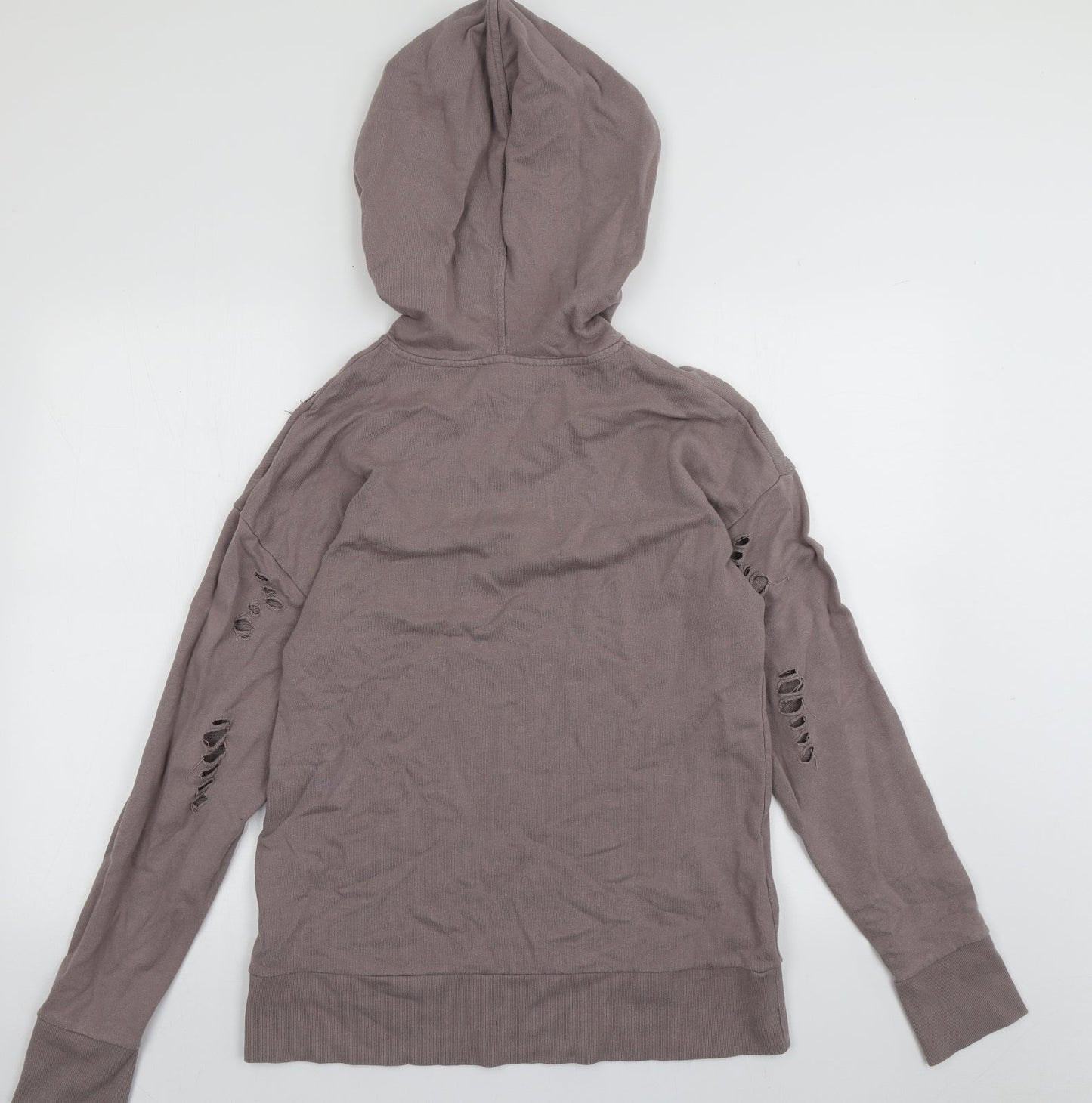 Topshop Womens Purple  Cotton Pullover Hoodie Size 8  Pullover - ripped details