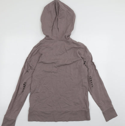 Topshop Womens Purple  Cotton Pullover Hoodie Size 8  Pullover - ripped details
