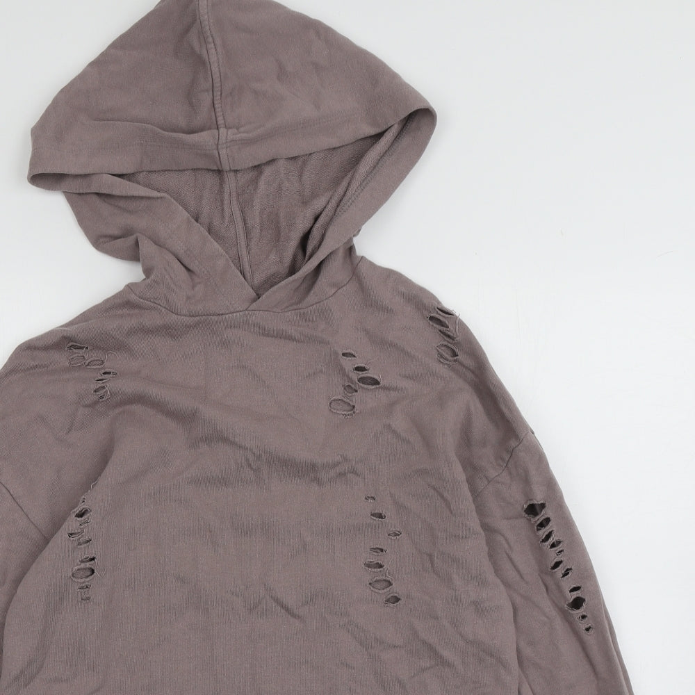 Topshop Womens Purple  Cotton Pullover Hoodie Size 8  Pullover - ripped details