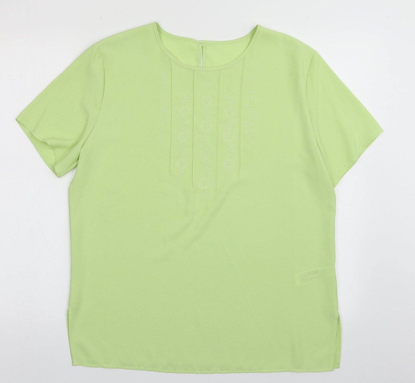 Marks and Spencer Womens Green Fair Isle Polyester Basic Blouse Size 14 Crew Neck