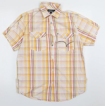 Mens UK Size L Mish Mash Yellow  Button-Up Short Sleeve Casual Shirt