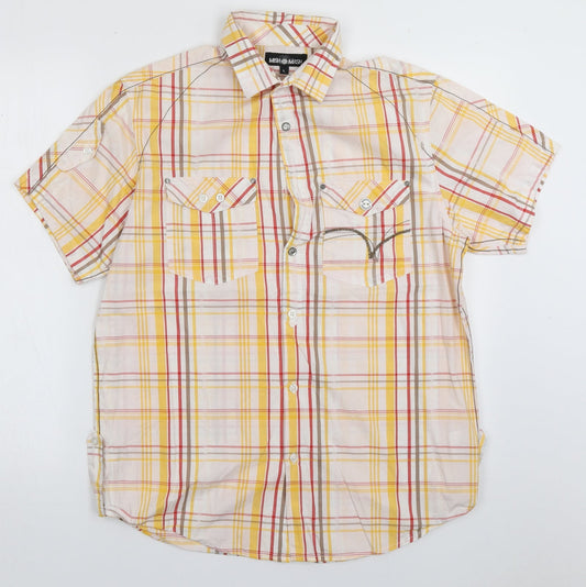 Mens UK Size L Mish Mash Yellow  Button-Up Short Sleeve Casual Shirt