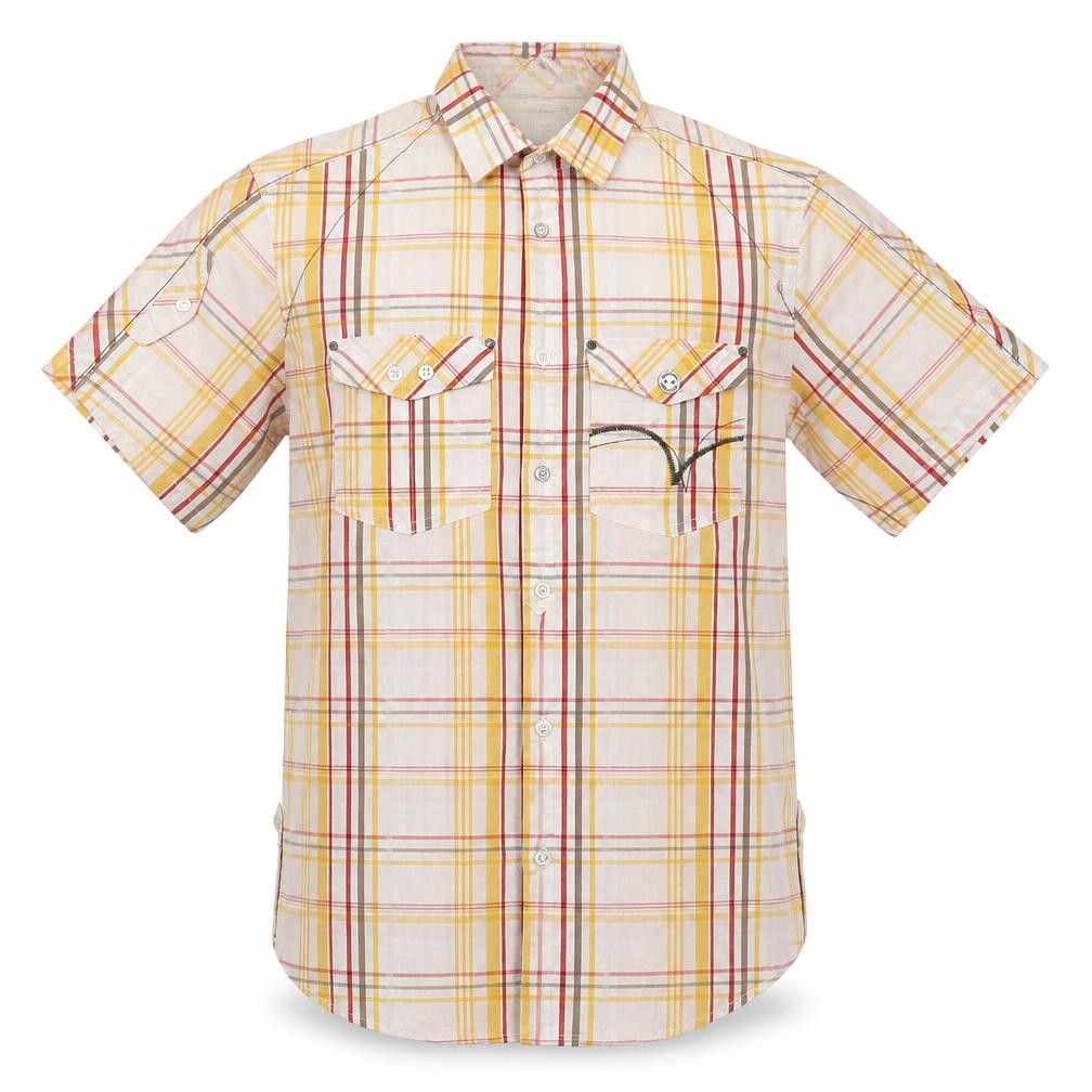 Mens UK Size L Mish Mash Yellow  Button-Up Short Sleeve Casual Shirt
