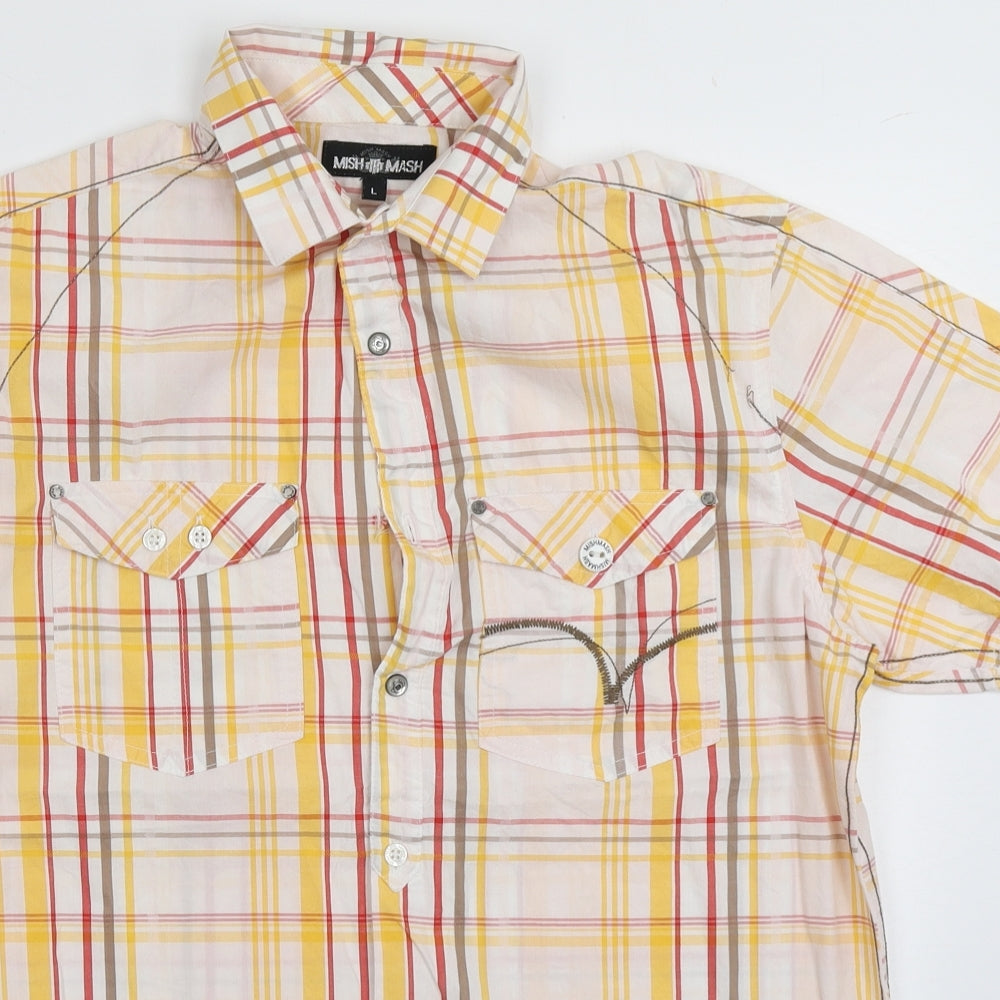 Mens UK Size L Mish Mash Yellow  Button-Up Short Sleeve Casual Shirt
