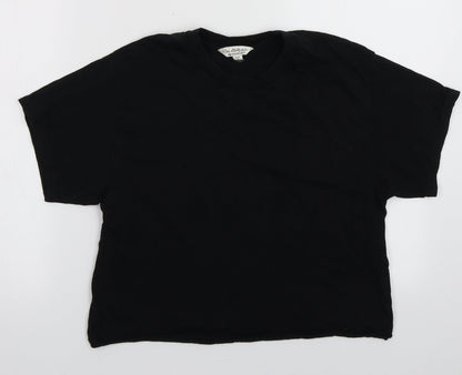 Womens UK Size XS Miss Selfridge Black Cropped T-Shirt