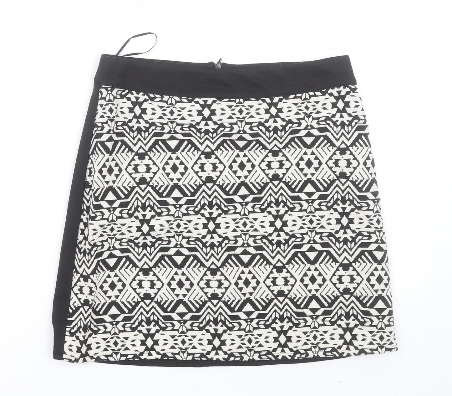 Primark Womens White Geometric Polyester A-Line Skirt Size 10   Zip