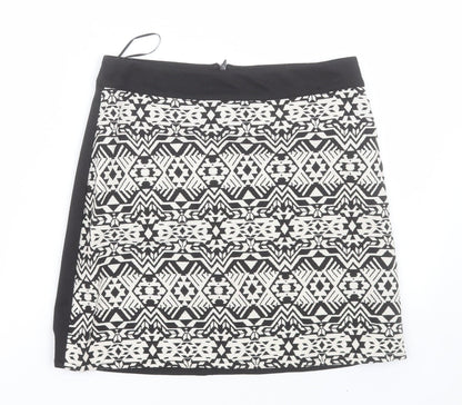 Primark Womens White Geometric Polyester A-Line Skirt Size 10   Zip