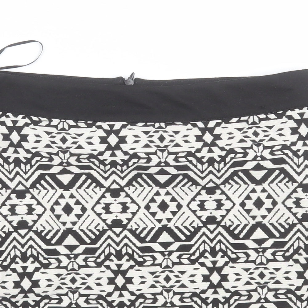 Primark Womens White Geometric Polyester A-Line Skirt Size 10   Zip