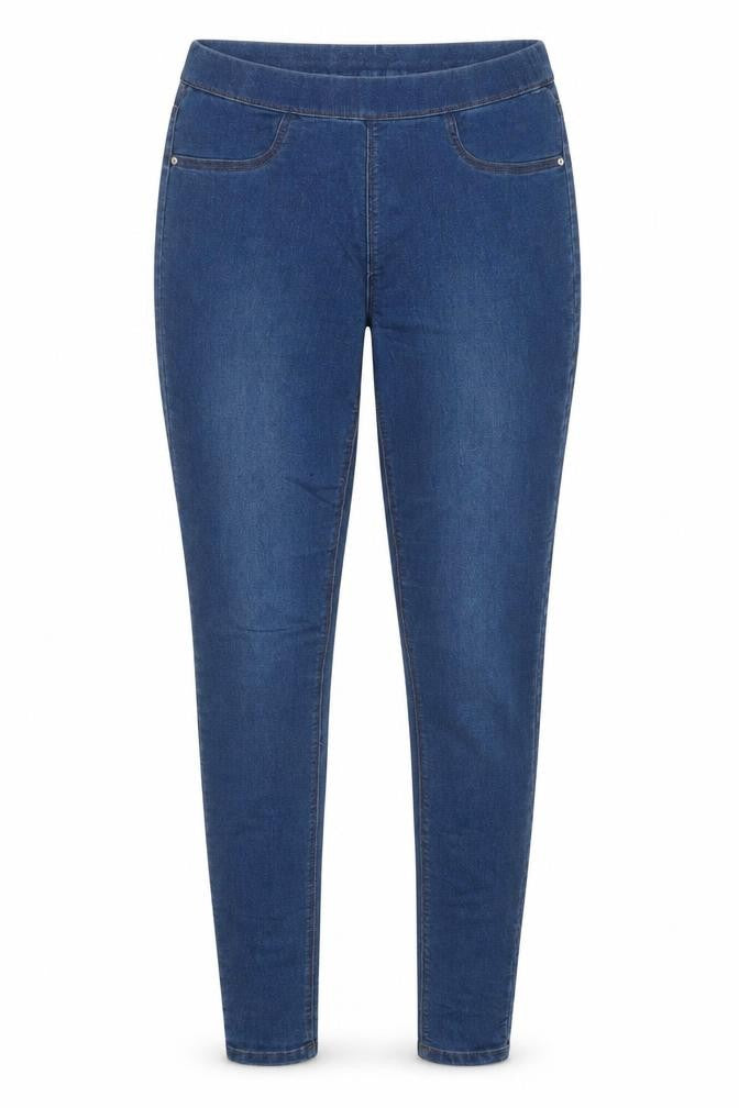 Front view of Matalan women’s blue cotton jegging trousers, size UK 8, 30-inch leg regular