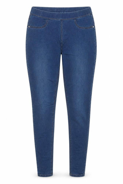 Front view of Matalan women’s blue cotton jegging trousers, size UK 8, 30-inch leg regular