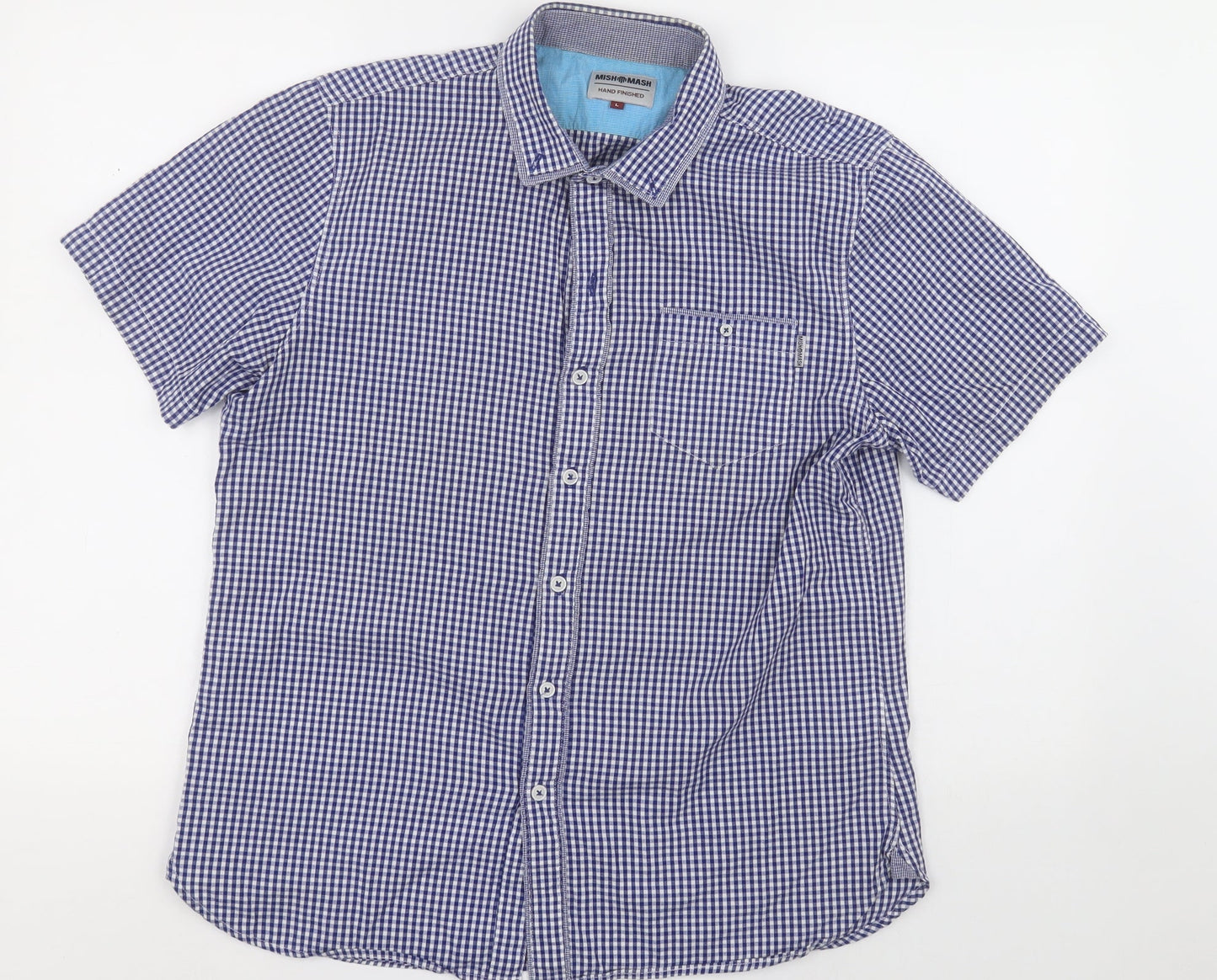 Mens UK Size L Mish Mash Blue  Button-Up Short Sleeve Casual Shirt