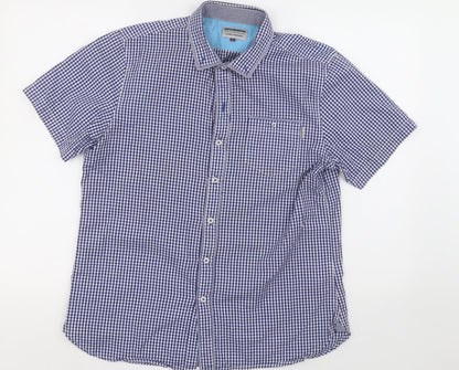Mens UK Size L Mish Mash Blue  Button-Up Short Sleeve Casual Shirt