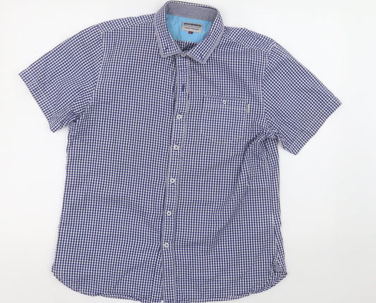 Mens UK Size L Mish Mash Blue  Button-Up Short Sleeve Casual Shirt