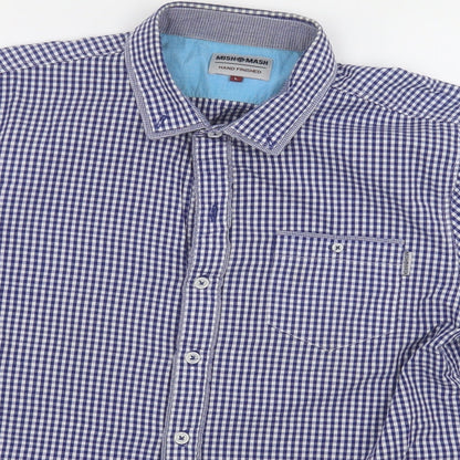 Mens UK Size L Mish Mash Blue  Button-Up Short Sleeve Casual Shirt