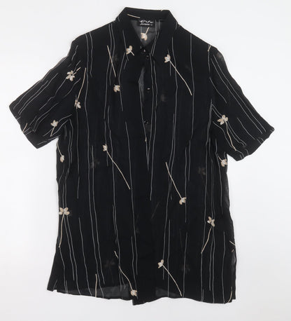 Womens UK Size 12 Preworn Black Basic Button-Up