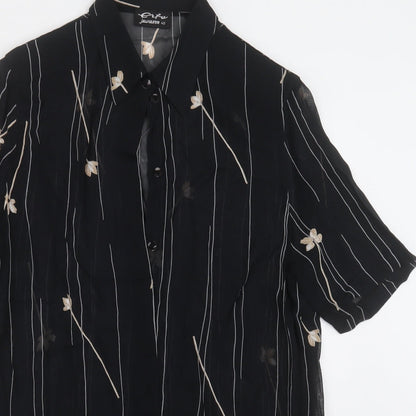 Womens UK Size 12 Preworn Black Basic Button-Up