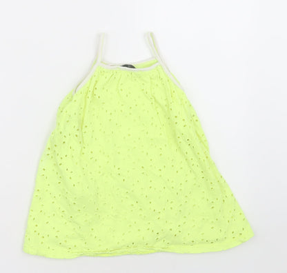 Zara Girls Green Geometric Polyester Basic Tank Size 2-3 Years Square Neck Pullover