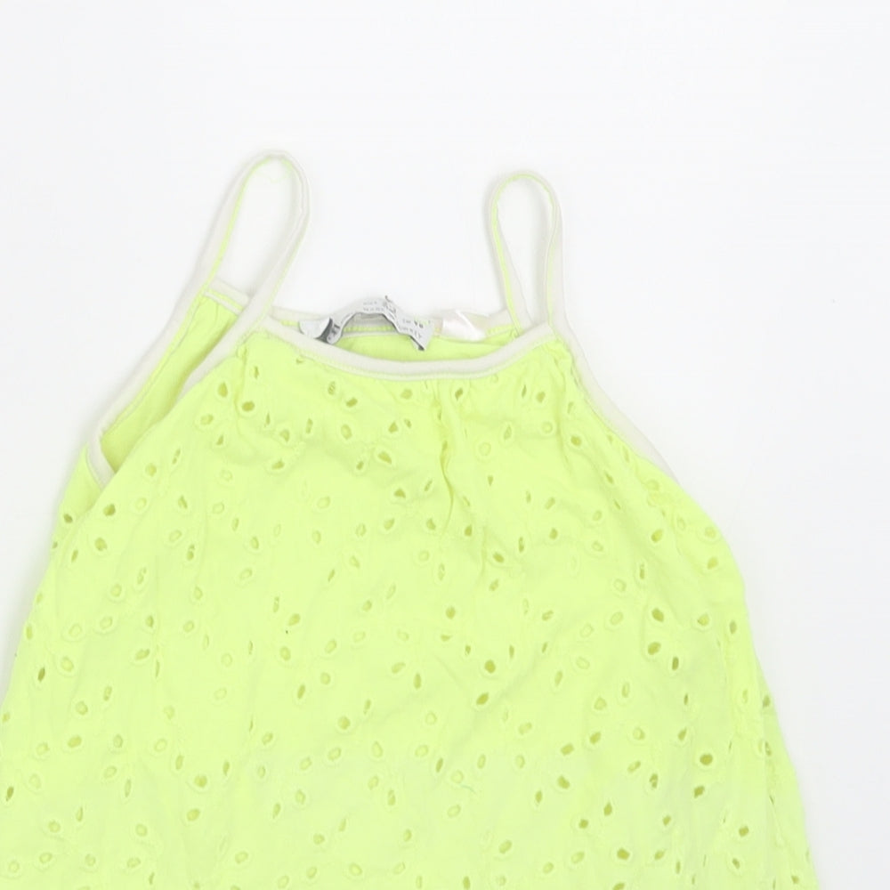 Zara Girls Green Geometric Polyester Basic Tank Size 2-3 Years Square Neck Pullover