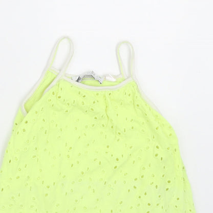 Zara Girls Green Geometric Polyester Basic Tank Size 2-3 Years Square Neck Pullover