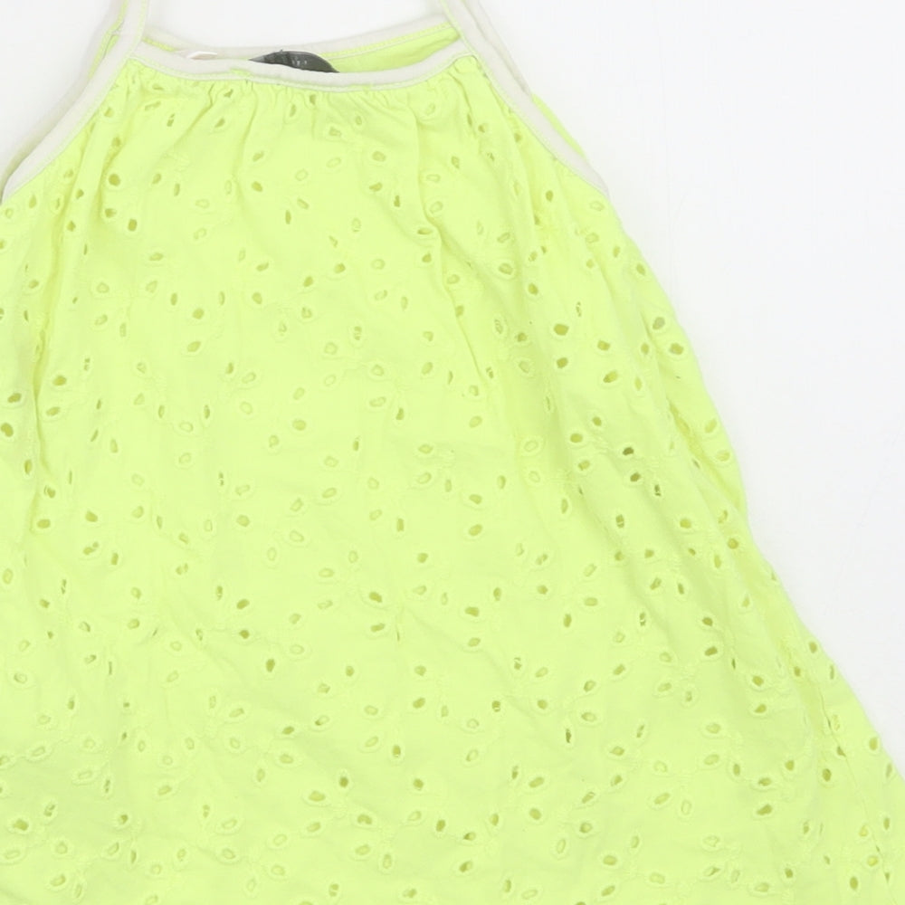 Zara Girls Green Geometric Polyester Basic Tank Size 2-3 Years Square Neck Pullover