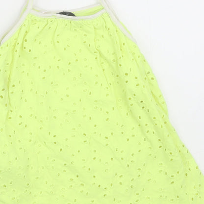 Zara Girls Green Geometric Polyester Basic Tank Size 2-3 Years Square Neck Pullover