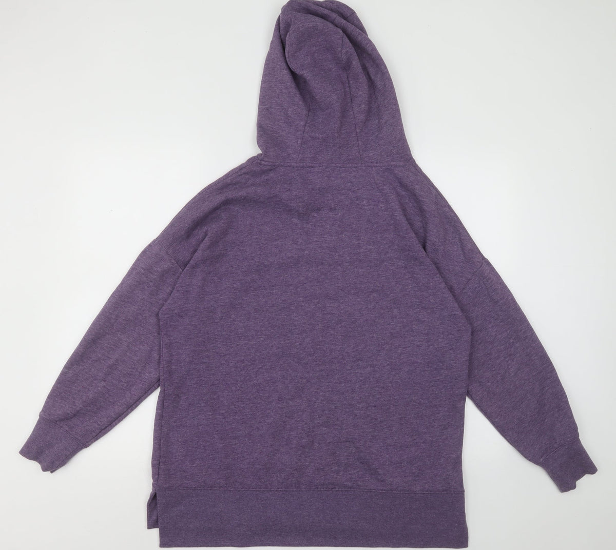 Back view of Dunnes women’s purple polyester pullover hoodie, size S, pullover