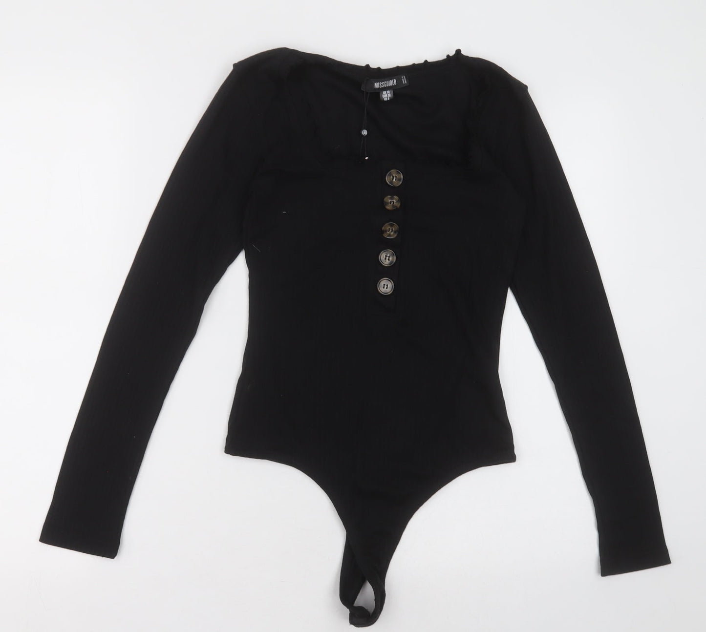 Missguided Womens Black  Polyester Bodysuit One-Piece Size 10  Buckle - Lettuce edge