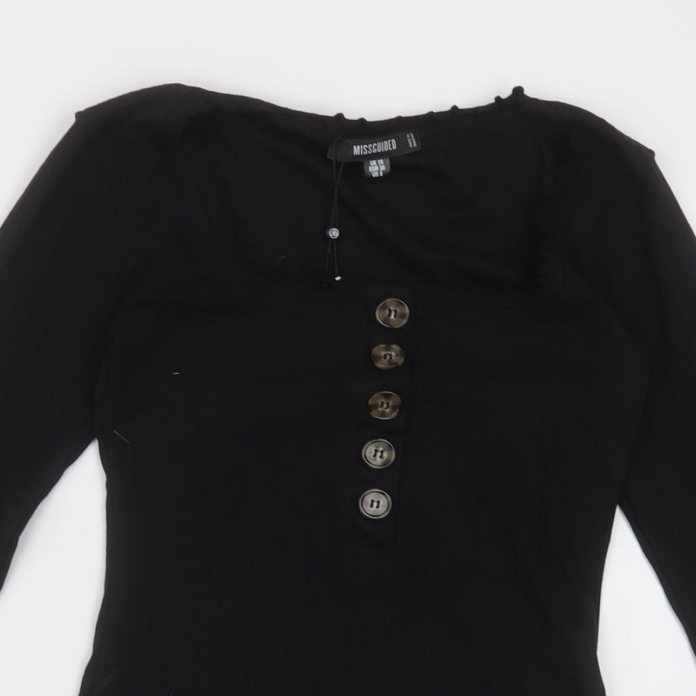 Missguided Womens Black  Polyester Bodysuit One-Piece Size 10  Buckle - Lettuce edge