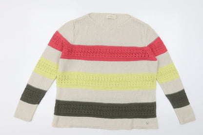 divas  Womens Beige Crew Neck Striped Acrylic Pullover Jumper Size L