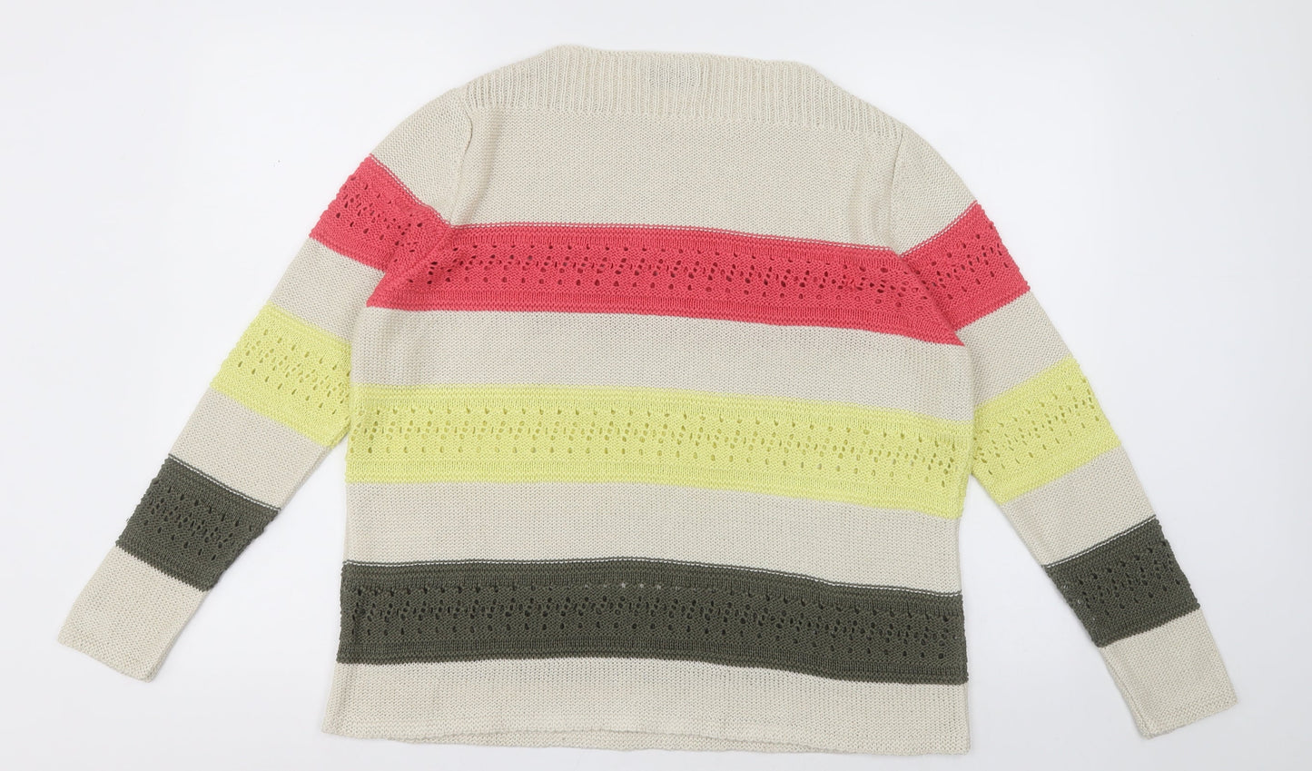 divas  Womens Beige Crew Neck Striped Acrylic Pullover Jumper Size L