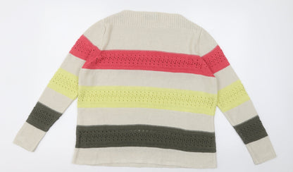 divas  Womens Beige Crew Neck Striped Acrylic Pullover Jumper Size L