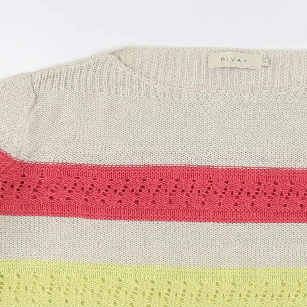 divas  Womens Beige Crew Neck Striped Acrylic Pullover Jumper Size L