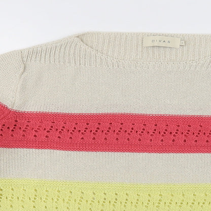 divas  Womens Beige Crew Neck Striped Acrylic Pullover Jumper Size L