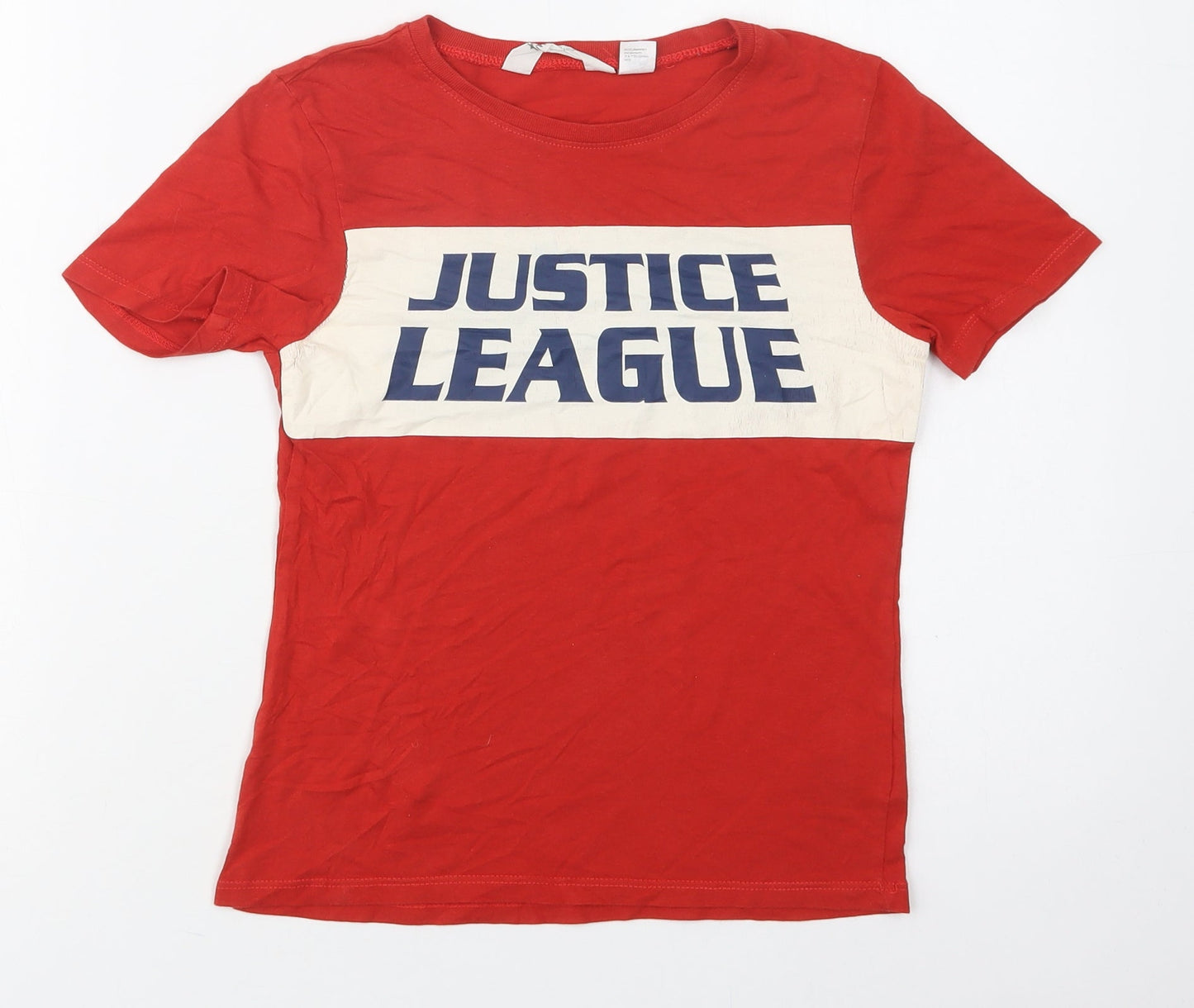 H&M Boys Red  Cotton Basic T-Shirt Size 6-7 Years Crew Neck  - Justice League
