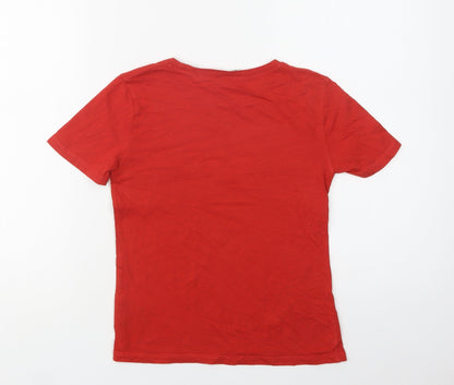 H&M Boys Red  Cotton Basic T-Shirt Size 6-7 Years Crew Neck  - Justice League