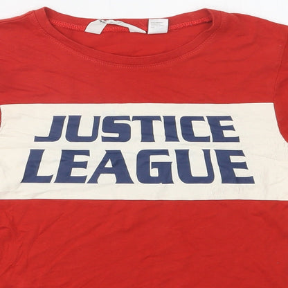 H&M Boys Red  Cotton Basic T-Shirt Size 6-7 Years Crew Neck  - Justice League