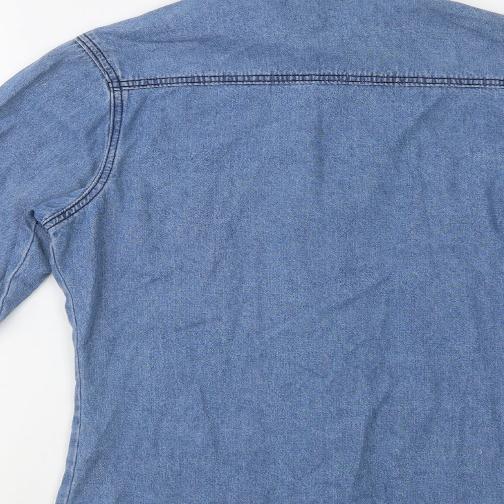 Boohoo Womens Blue  Cotton Basic Button-Up Size 10 Collared