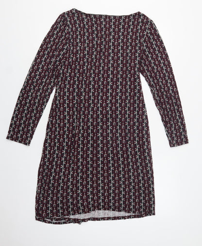 Per Una Womens Purple Geometric Viscose A-Line  Size 14  Boat Neck