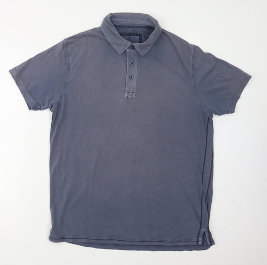 M&S Mens Blue  Cotton  Polo Size M Collared Button