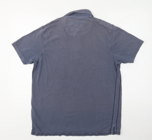 M&S Mens Blue  Cotton  Polo Size M Collared Button