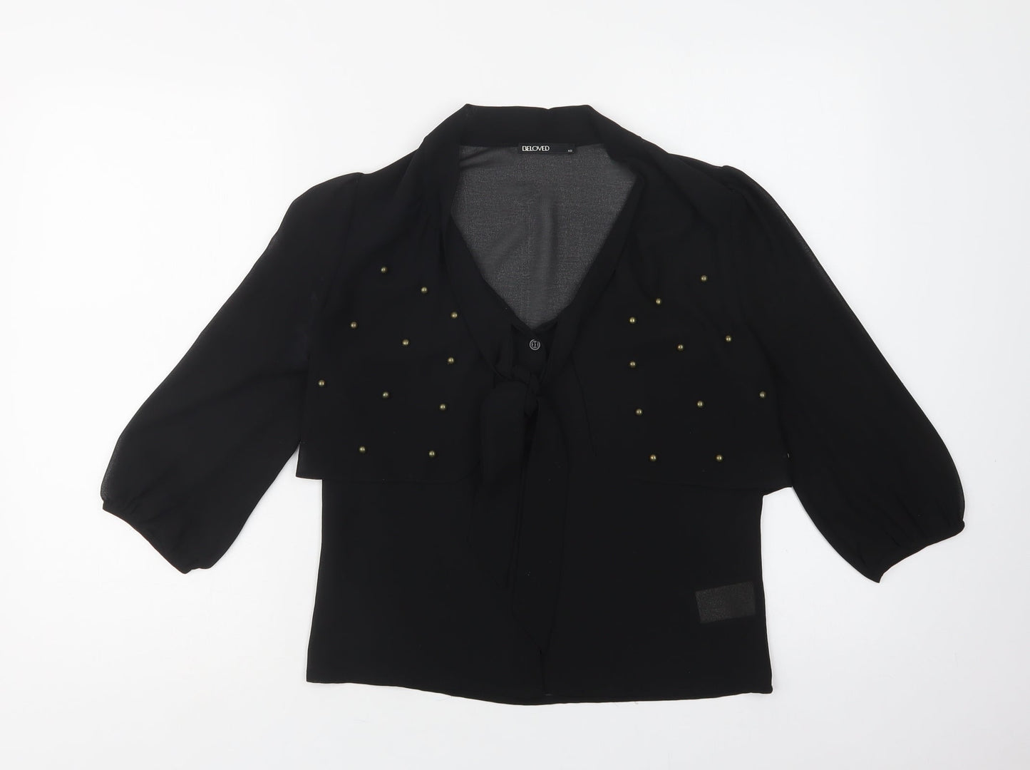 Womens UK Size XS Beloved Black Basic Button-Up