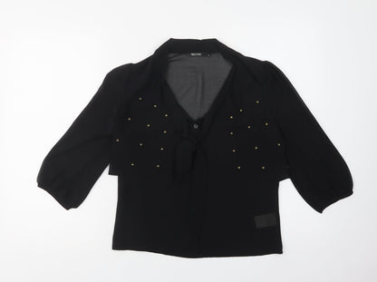 Womens UK Size XS Beloved Black Basic Button-Up