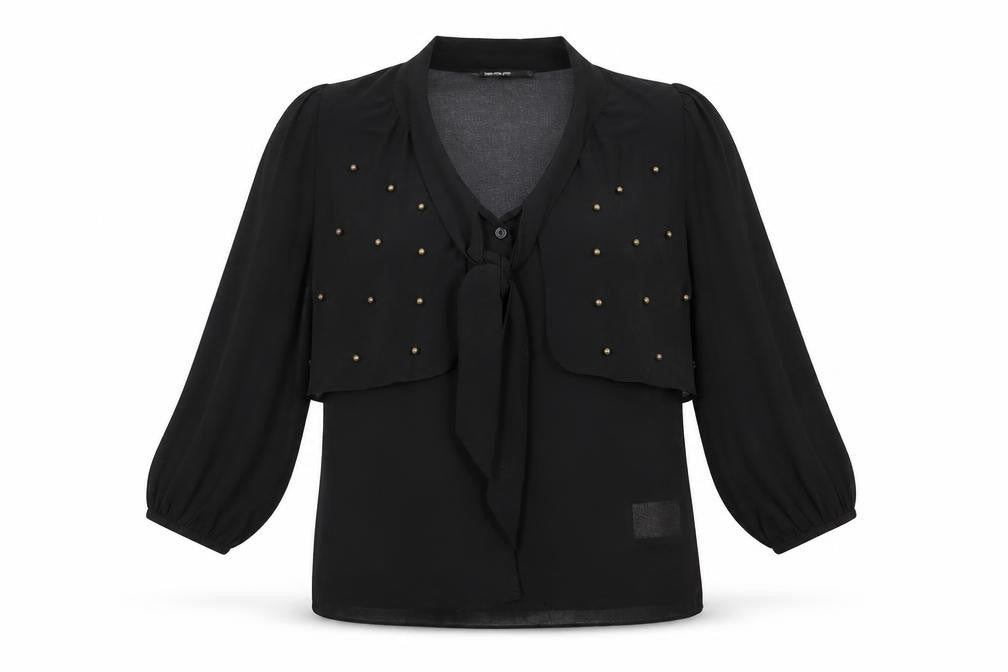 Womens UK Size XS Beloved Black Basic Button-Up