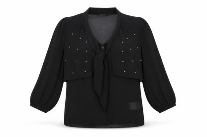 Womens UK Size XS Beloved Black Basic Button-Up