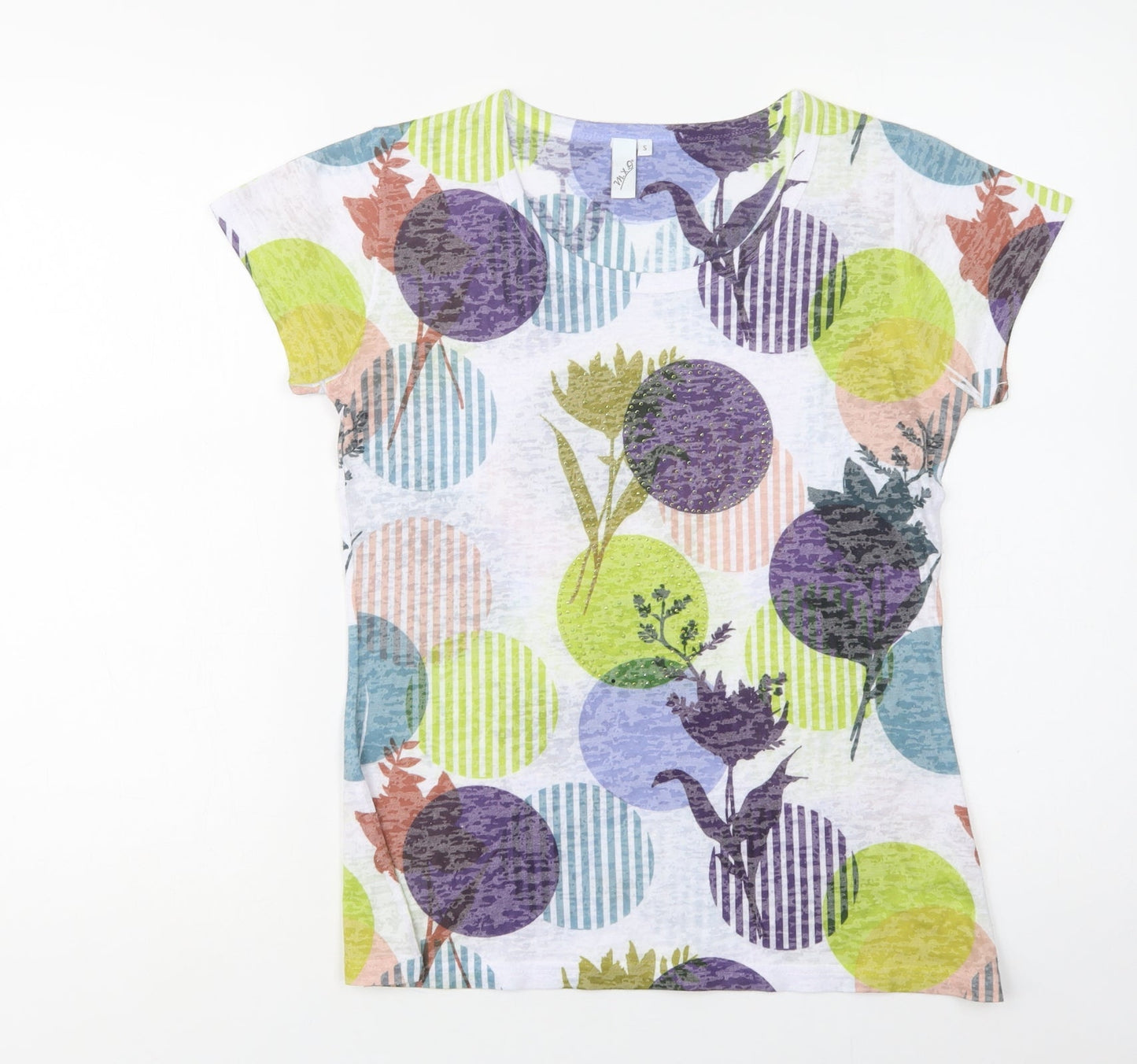 M.X.O Womens Multicoloured Geometric Polyester Basic Blouse Size S Crew Neck