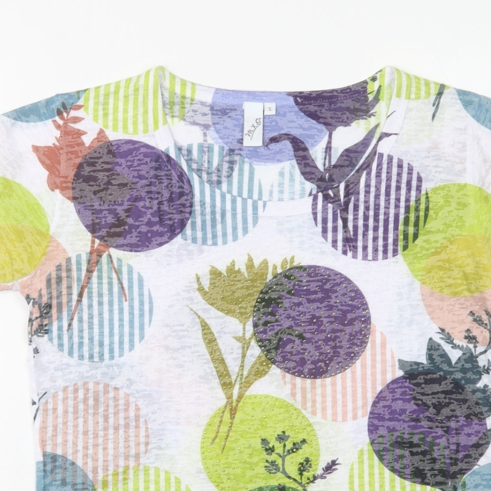 M.X.O Womens Multicoloured Geometric Polyester Basic Blouse Size S Crew Neck