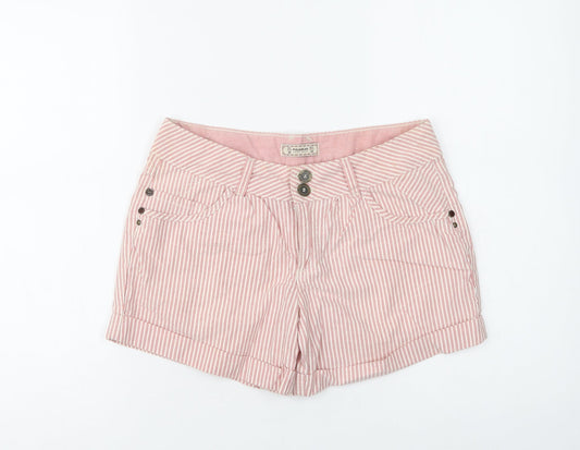 Pull & Bear Womens Pink Striped Cotton Bermuda Shorts Size 8 L4 in Regular Button