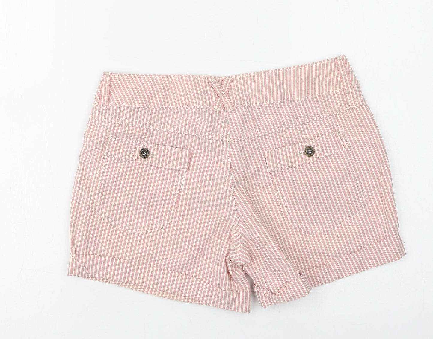 Pull & Bear Womens Pink Striped Cotton Bermuda Shorts Size 8 L4 in Regular Button