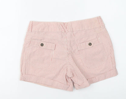Pull & Bear Womens Pink Striped Cotton Bermuda Shorts Size 8 L4 in Regular Button