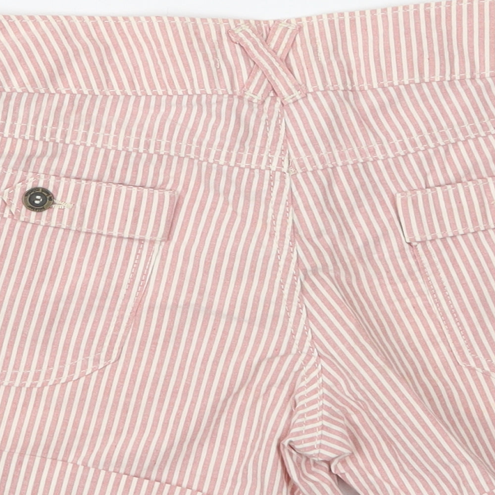 Pull & Bear Womens Pink Striped Cotton Bermuda Shorts Size 8 L4 in Regular Button
